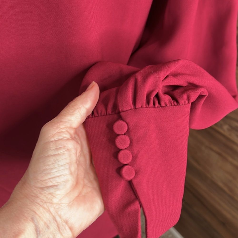 Lafayette 148 Lenore Hibiscus V-Neck Crepe Blouse Puff Sleeve Button Cuff Small - Picture 5 of 12